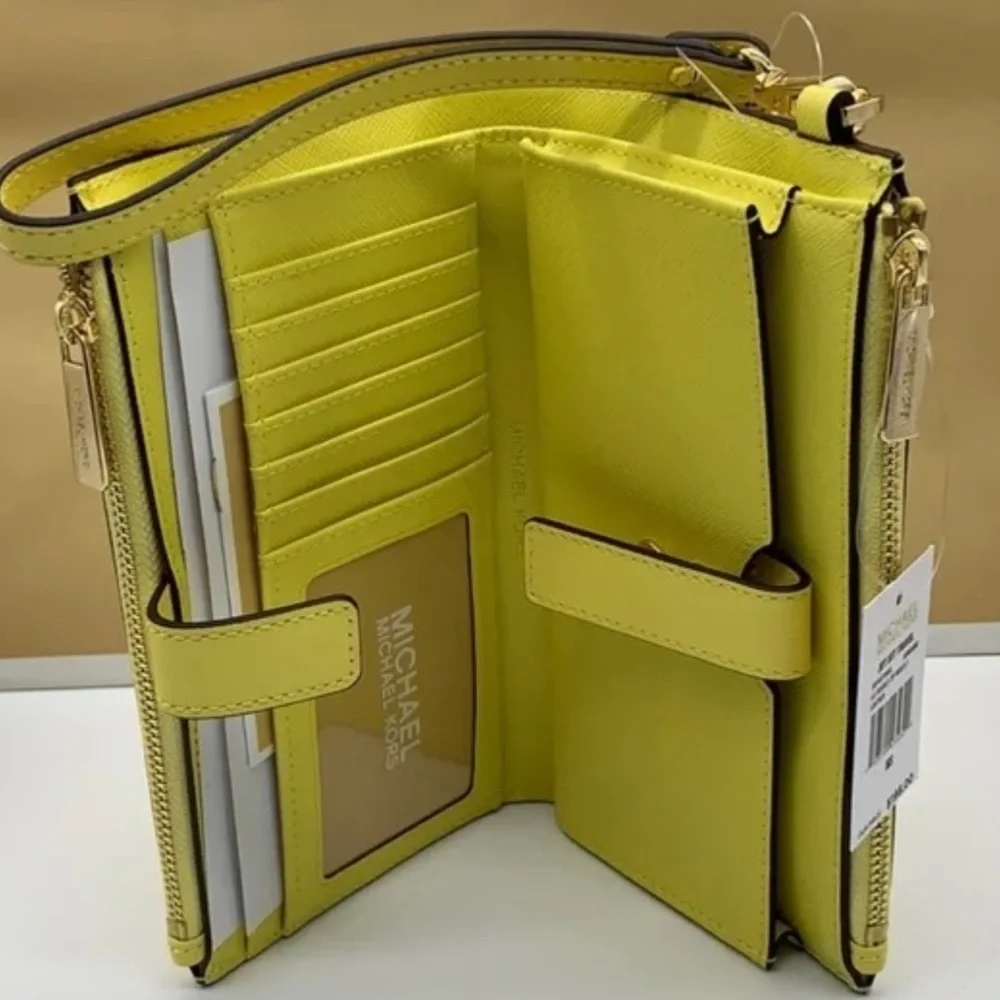 MICHAEL KORS LARGE DOUBLE ZIP WRISTLET WALLET SUNSHINE